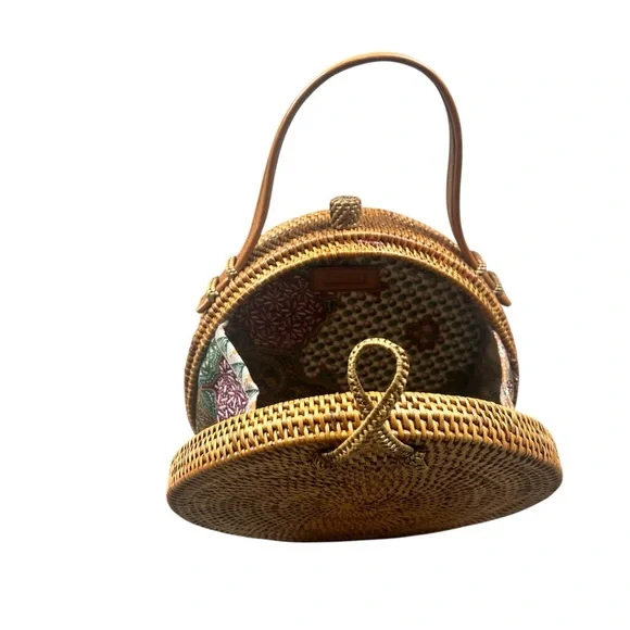 Amerii Round Hand Woven Rattan Handbag - Picture 2 of 5